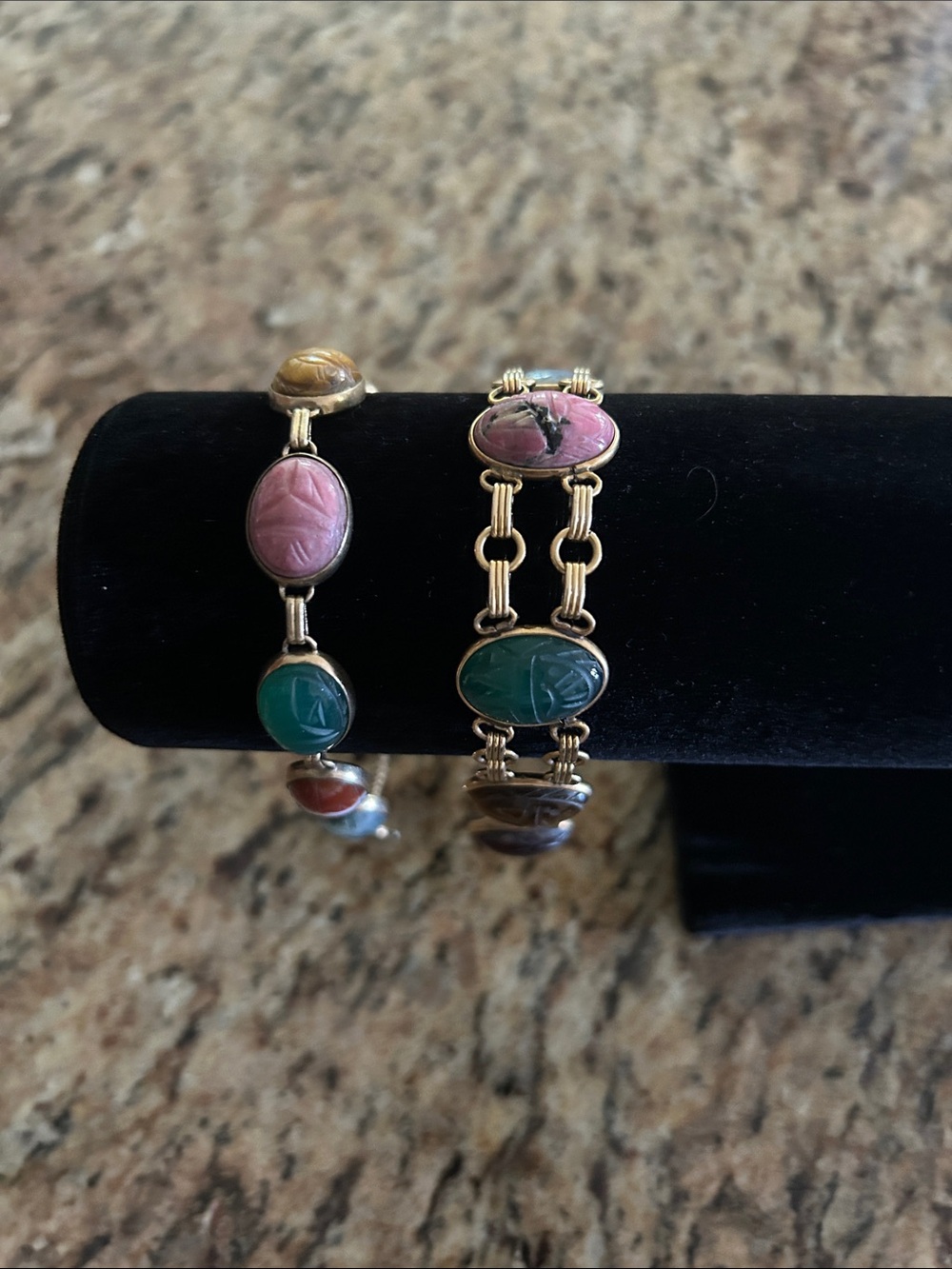 Gold-Tone Multi-Color Stone Link Bracelet - Pink & Green